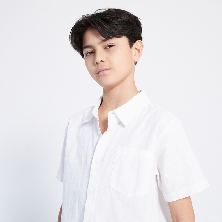 Short sleeve linen blend shirt "Tim star" White 2